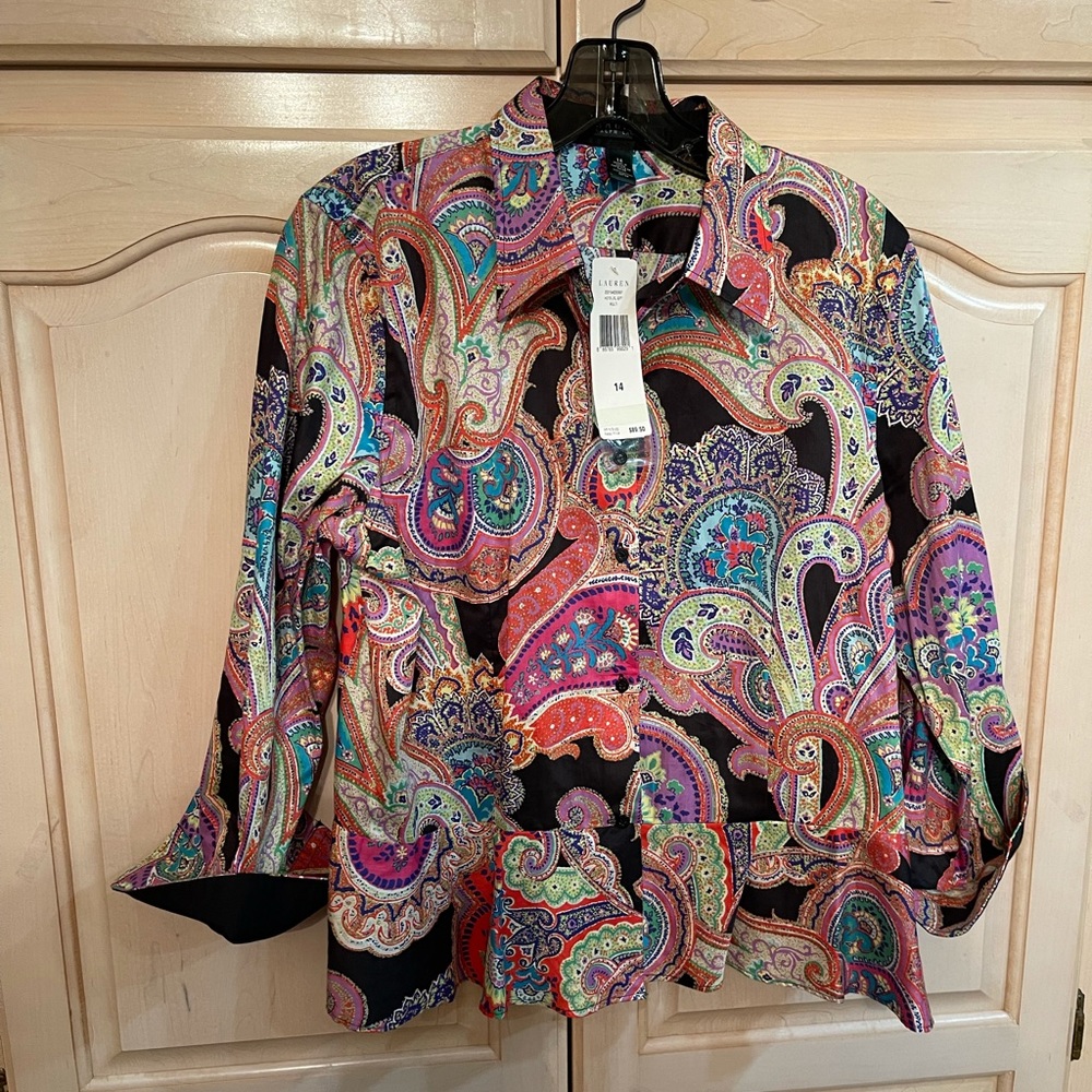 NWT, Ralph Lauren, size 14 blouse. Paisley with 3/4 sleeves.